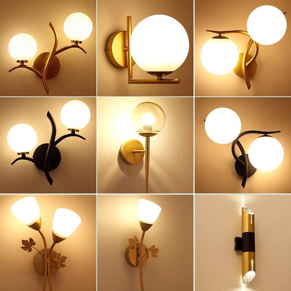 wall lamp european golden retro bedroom led creative el household single double head glass corridor guest room bedside